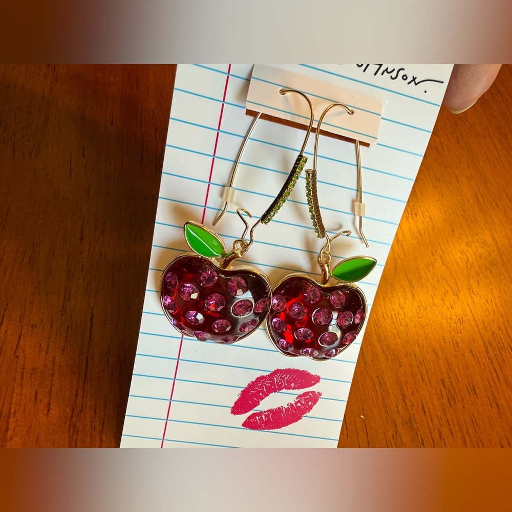 Betsey Johnson Red Apple Dangle Earrings NWT